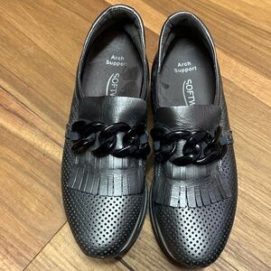 Softwaves Women's Black Loafers with Chain Detail